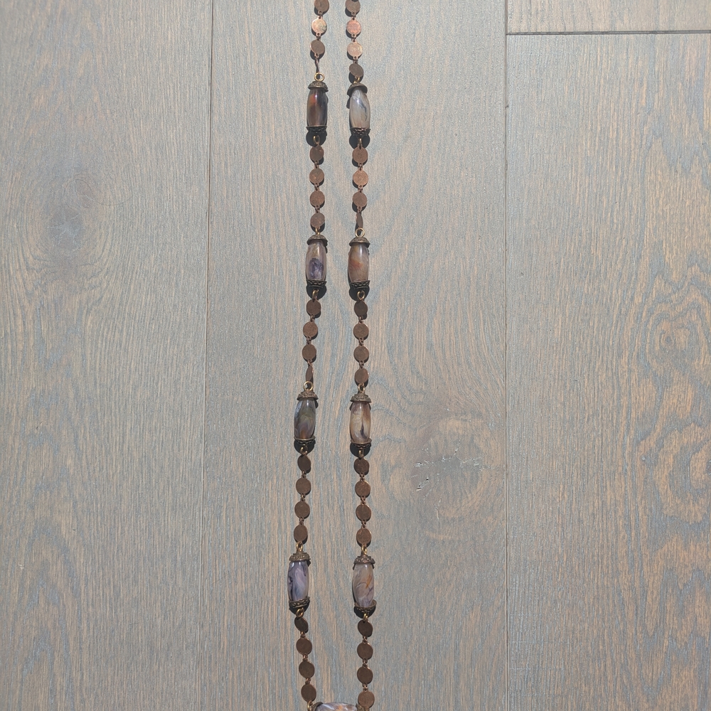 Kate Hines Vintage Copper Disk and Lucite Stone Necklace, Excellent Condition